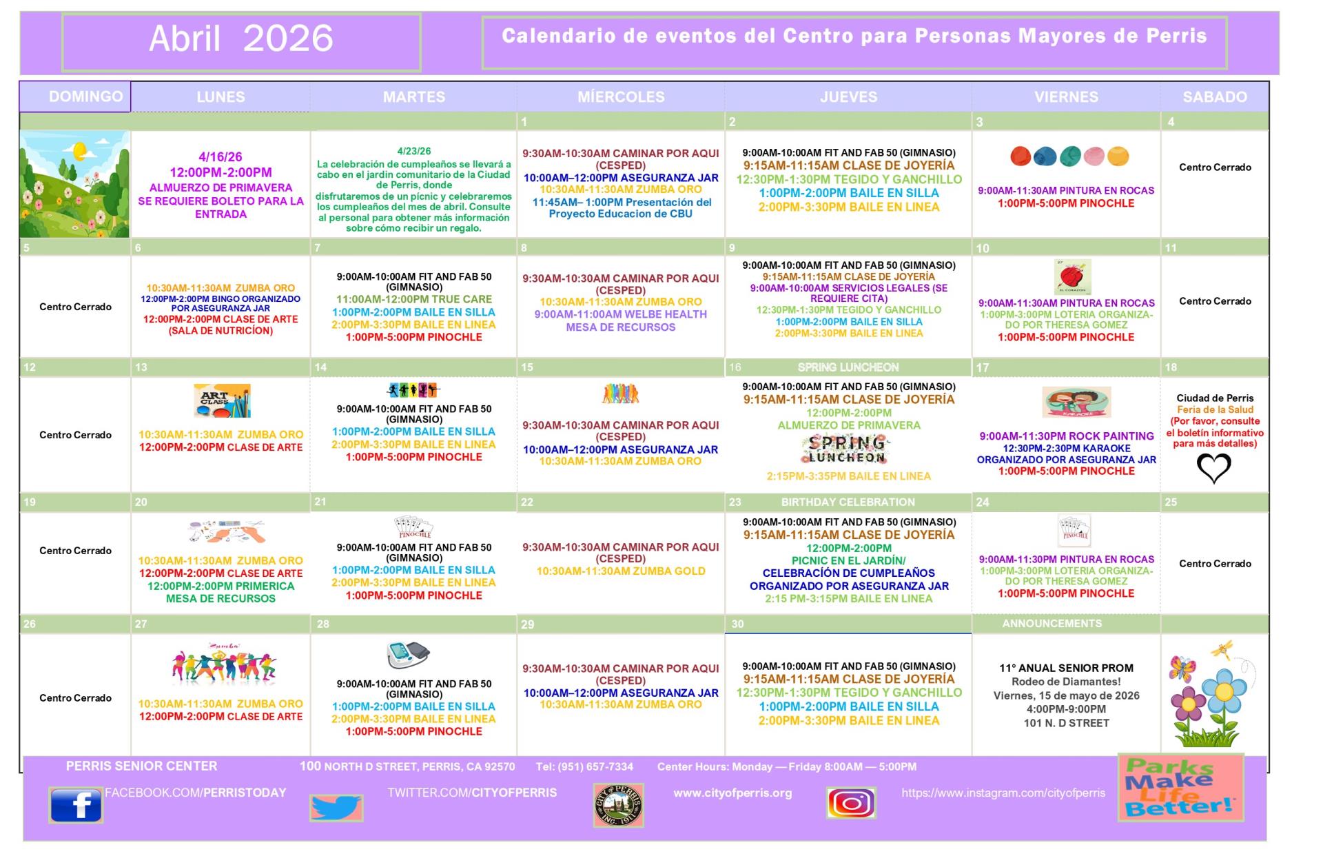 Senior Center Calendar Spanish