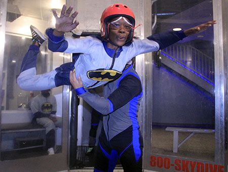 Man practicing Indoor Skydiving